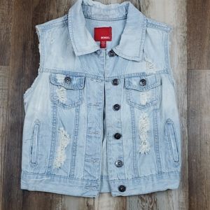 BONGO Cropped Distressed Denim Light Wash Vest SM